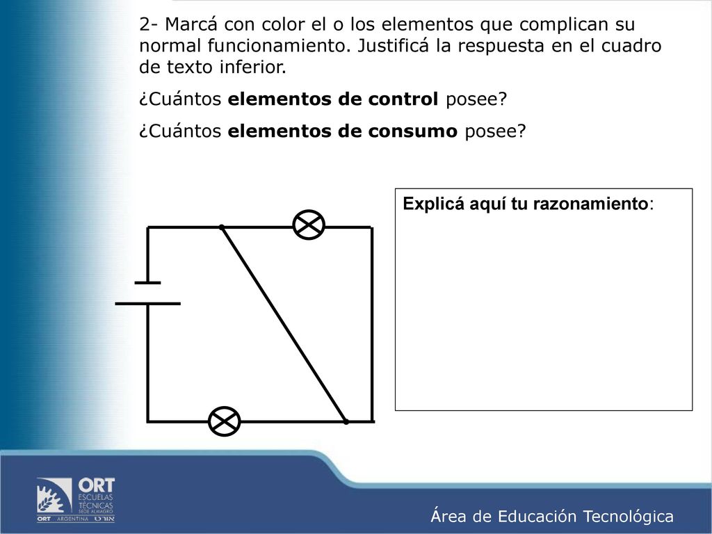 2- Marcá con color el o los elementos que complican su normal funcionamiento. Justificá la respuesta en el cuadro de texto inferior.