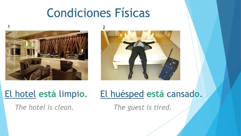 Condiciones Físicas El hotel está limpio. El huésped está cansado.