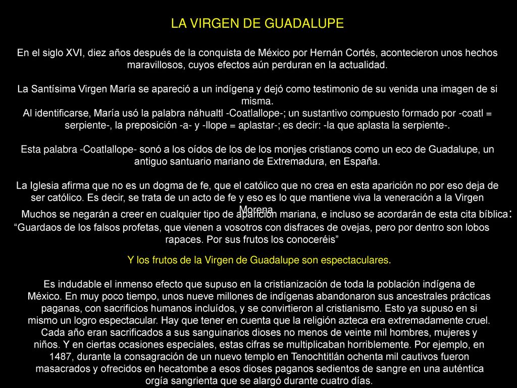 Y los frutos de la Virgen de Guadalupe son espectaculares.
