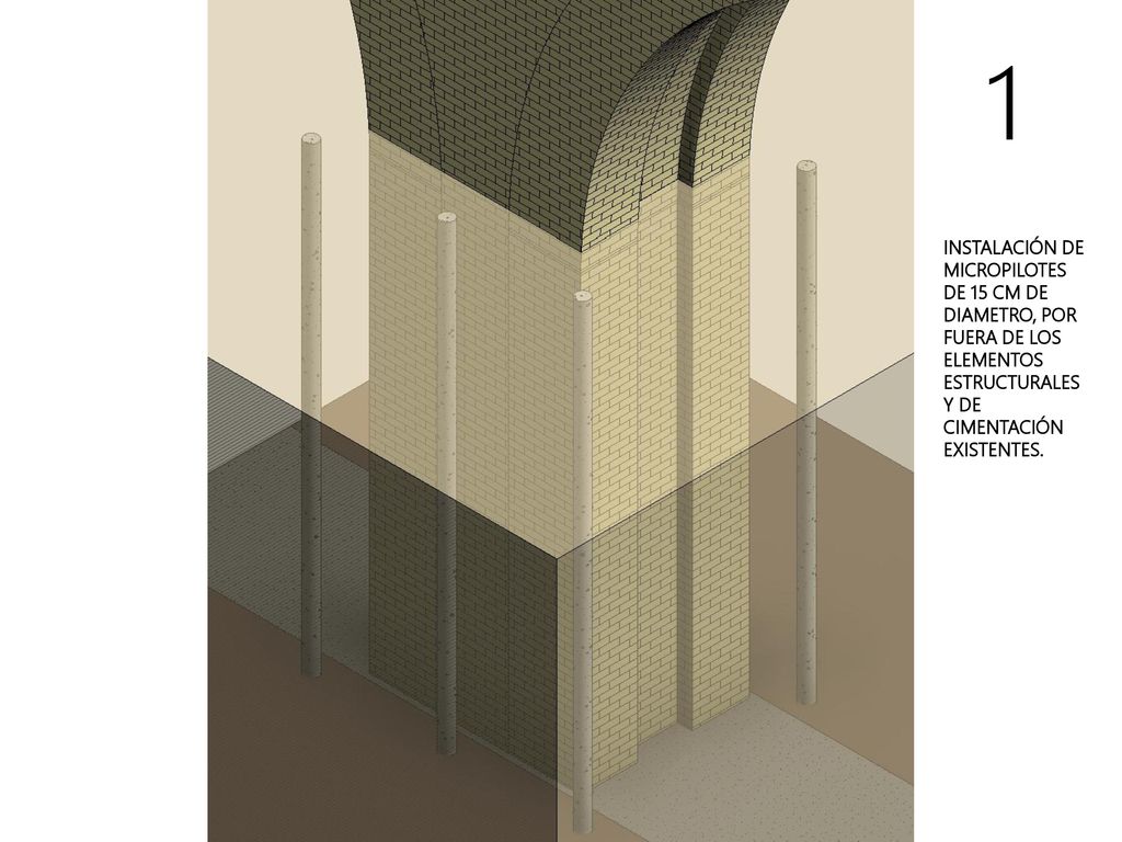 1 INSTALACIÓN DE MICROPILOTES DE 15 CM DE DIAMETRO, POR FUERA DE LOS ELEMENTOS ESTRUCTURALES Y DE CIMENTACIÓN EXISTENTES.
