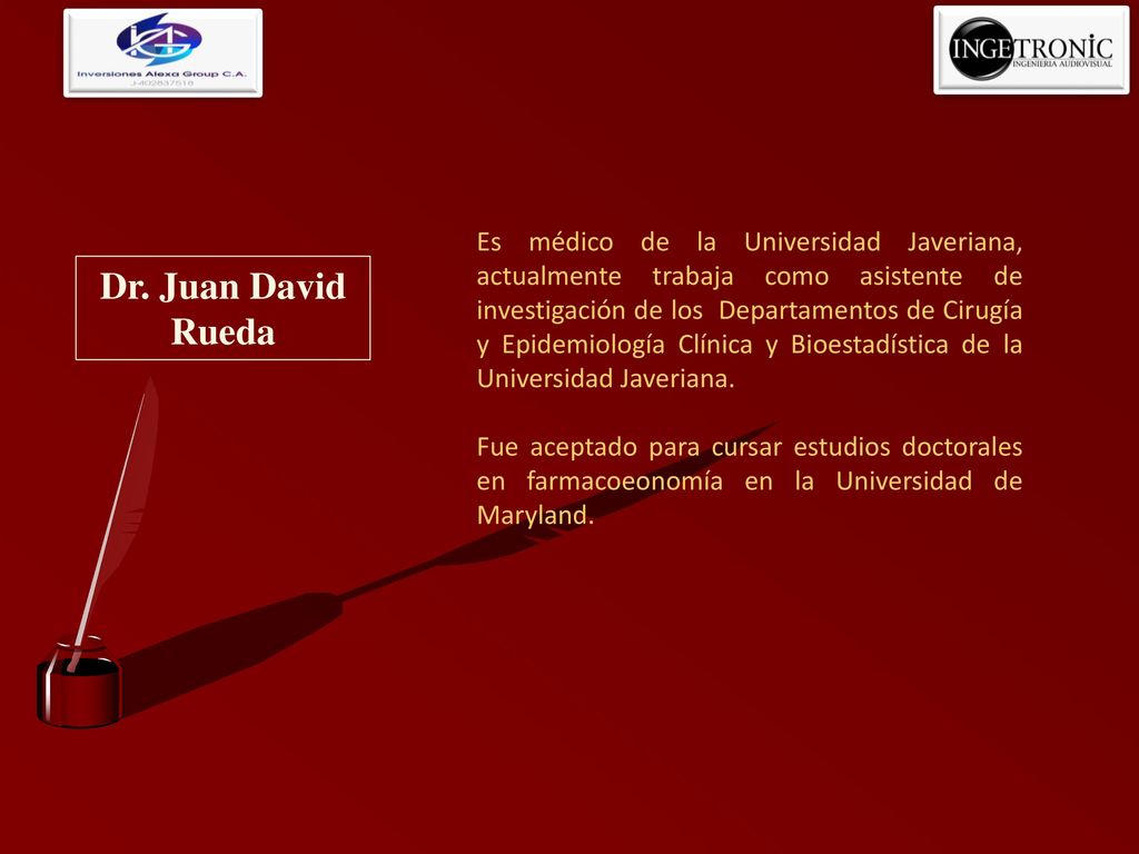 Es médico de la Universidad Javeriana, actualmente trabaja como asistente de investigación de los Departamentos de Cirugía y Epidemiología Clínica y Bioestadística de la Universidad Javeriana.