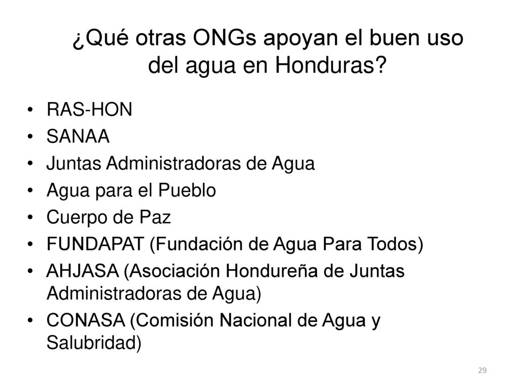 ¿Qué otras ONGs apoyan el buen uso del agua en Honduras