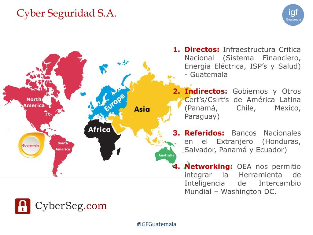 Cyber Seguridad S.A. Directos: Infraestructura Critica Nacional (Sistema Financiero, Energía Eléctrica, ISP’s y Salud) - Guatemala.