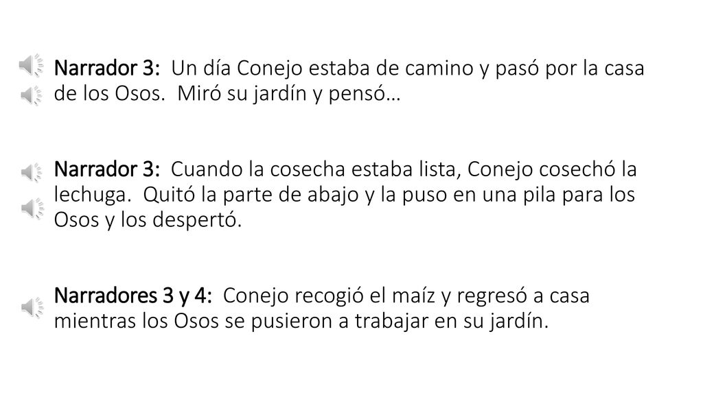 Narrador 3: Un día Conejo estaba de camino y pasó por la casa de los Osos.