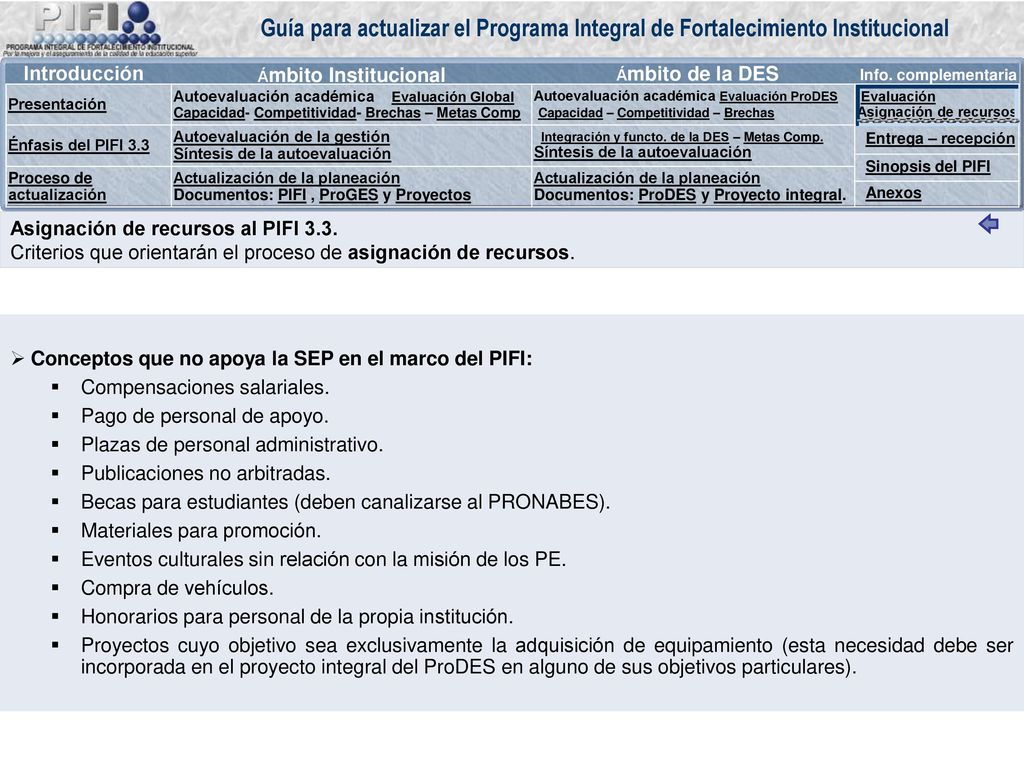 Criterios que orientarán el proceso de evaluación del PIFI 3.3.