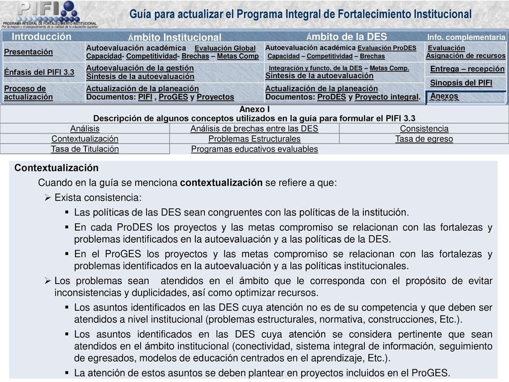 Anexo I: Descripción de algunos conceptos utilizados en la guía para formular el PIFI 3.3