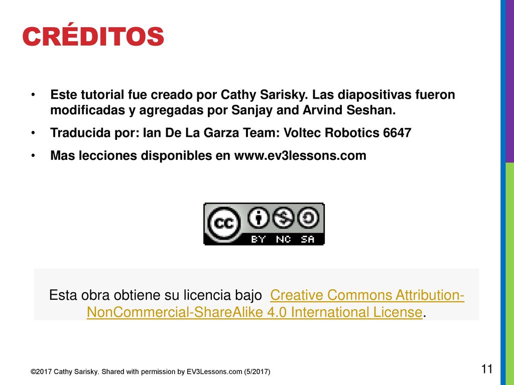 Créditos Este tutorial fue creado por Cathy Sarisky. Las diapositivas fueron modificadas y agregadas por Sanjay and Arvind Seshan.