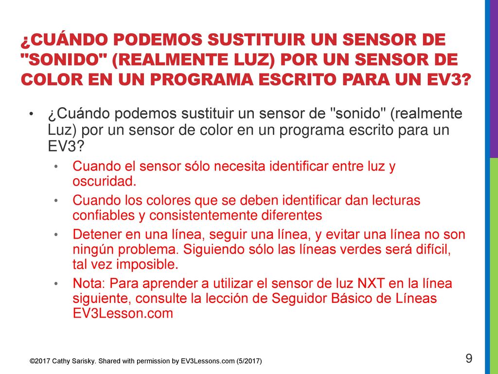 ¿Cuándo podemos sustituir un sensor de sonido (realmente Luz) por un sensor de color en un programa escrito para un EV3