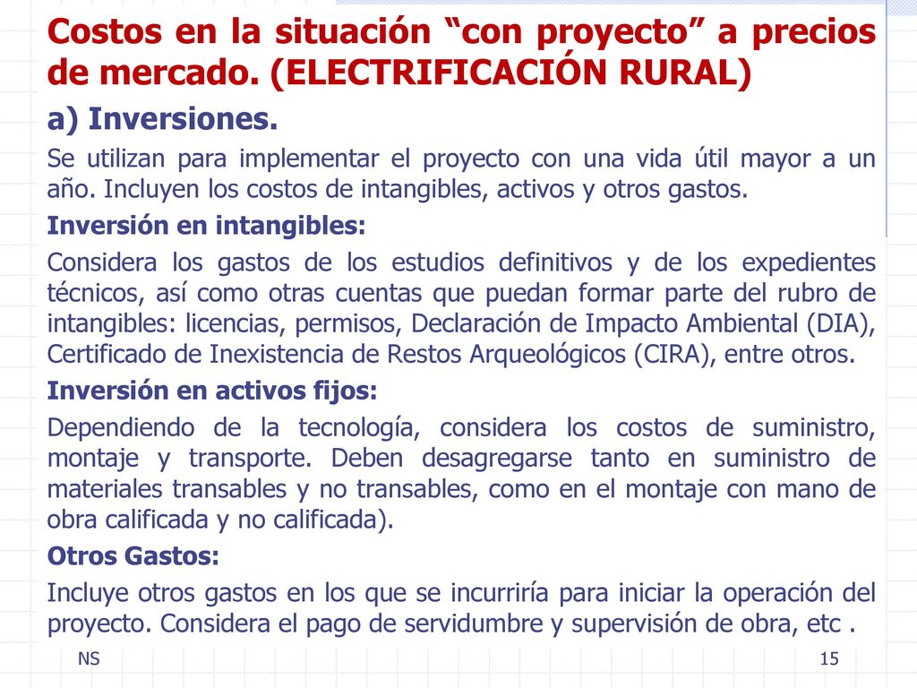 Costos en la situación con proyecto a precios de mercado