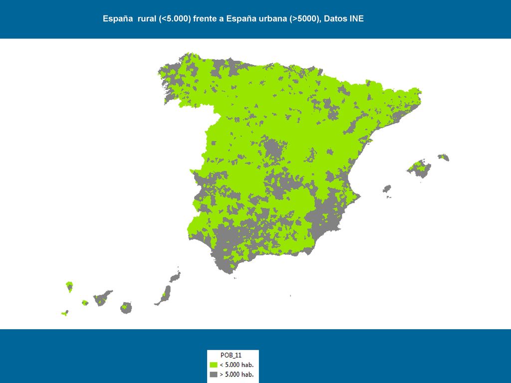 España rural (<5.000) frente a España urbana (>5000), Datos INE
