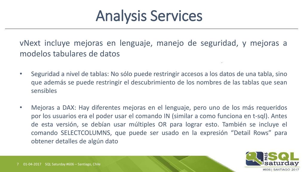 Analysis Services vNext incluye mejoras en lenguaje, manejo de seguridad, y mejoras a modelos tabulares de datos.