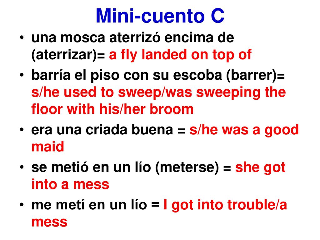 Mini-cuento C una mosca aterrizó encima de (aterrizar)= a fly landed on top of.