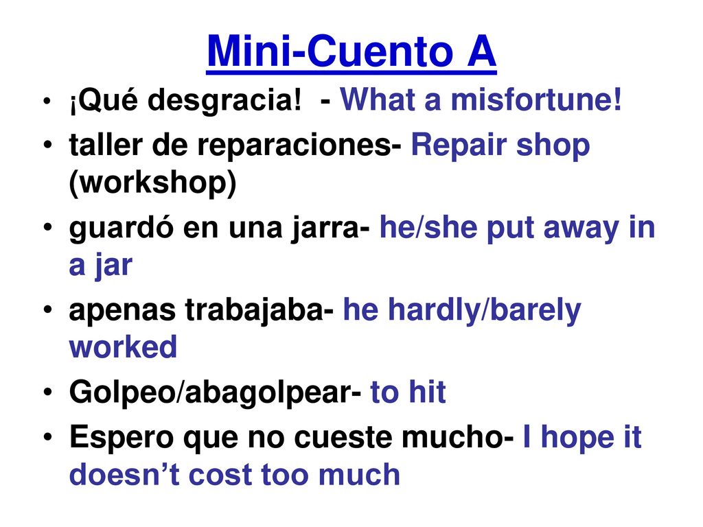 Mini-Cuento A taller de reparaciones- Repair shop (workshop)