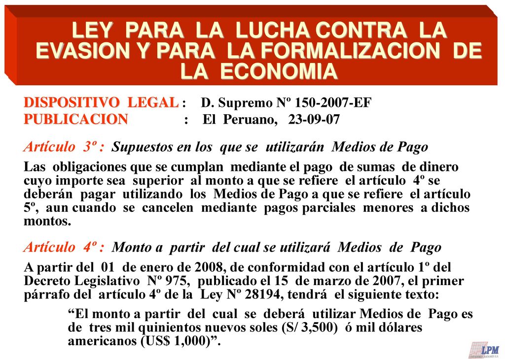 LEY PARA LA LUCHA CONTRA LA EVASION Y PARA LA FORMALIZACION DE LA ECONOMIA