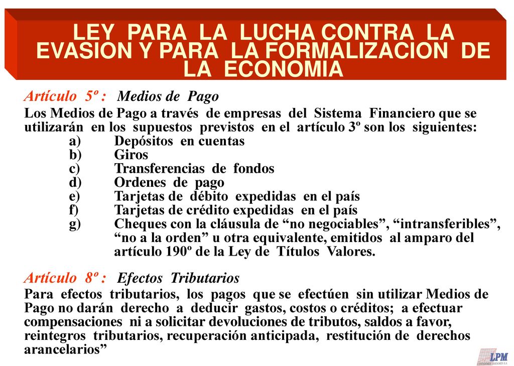 LEY PARA LA LUCHA CONTRA LA EVASION Y PARA LA FORMALIZACION DE LA ECONOMIA