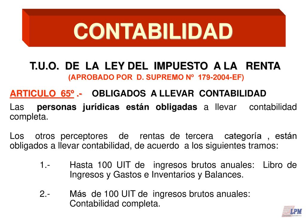CONTABILIDAD T.U.O. DE LA LEY DEL IMPUESTO A LA RENTA