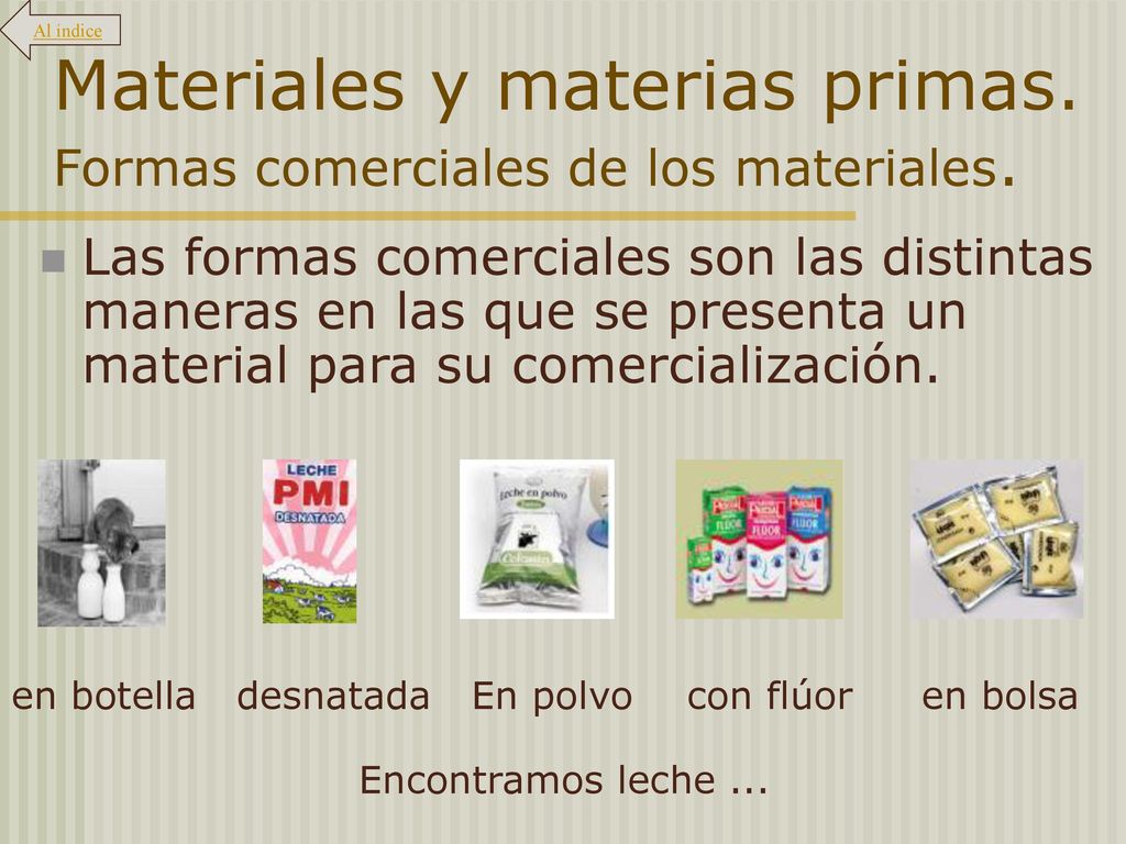 Materiales y materias primas. Formas comerciales de los materiales.