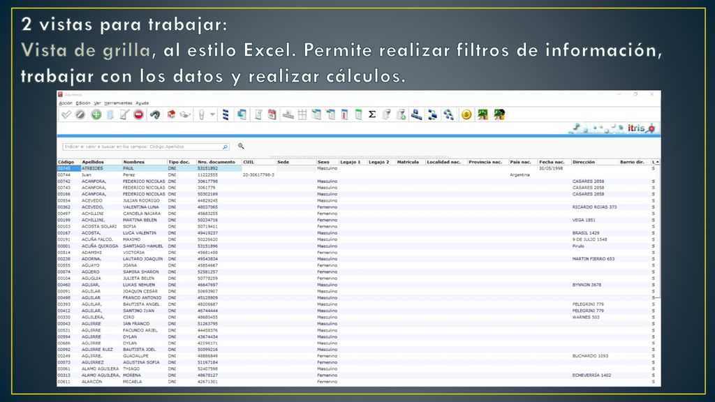 2 vistas para trabajar: Vista de grilla, al estilo Excel