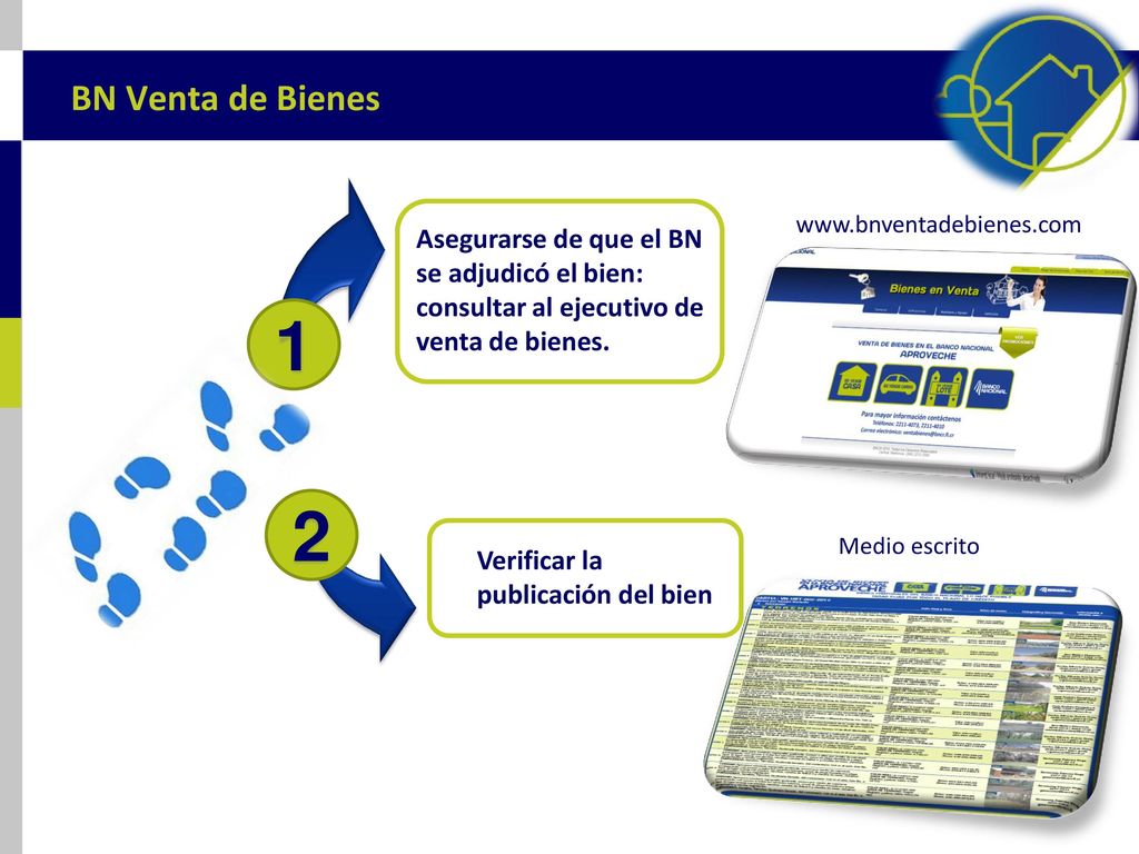 BN Venta de Bienes   Asegurarse de que el BN se adjudicó el bien: consultar al ejecutivo de venta de bienes.