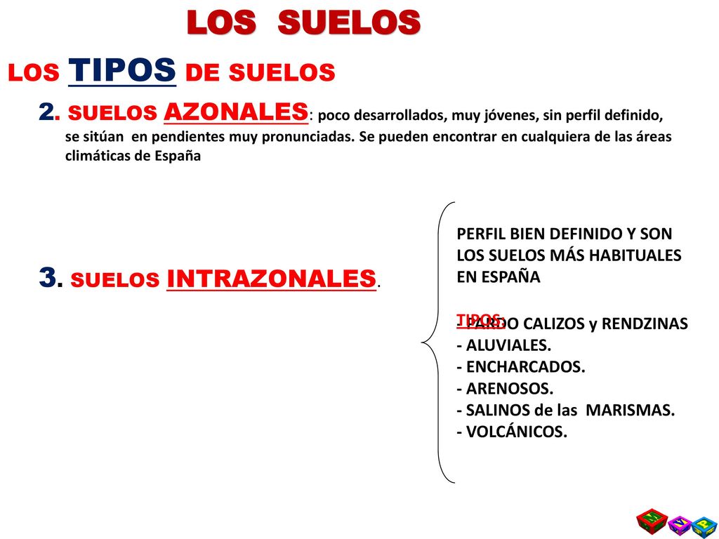 LOS SUELOS 3. SUELOS INTRAZONALES. LOS TIPOS DE SUELOS