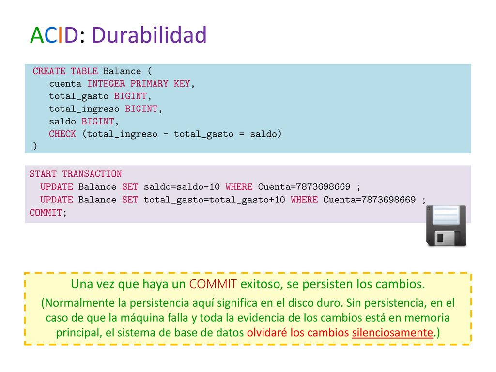 Una vez que haya un COMMIT exitoso, se persisten los cambios.
