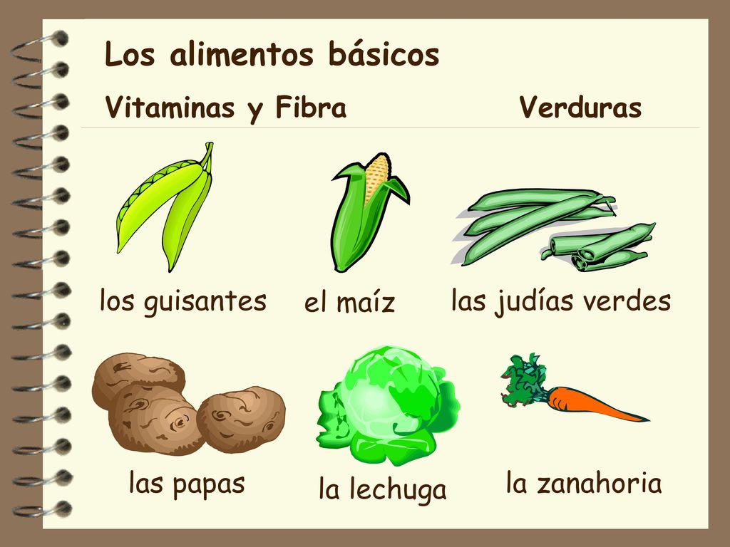 Los alimentos básicos Vitaminas y Fibra Verduras los guisantes el maíz