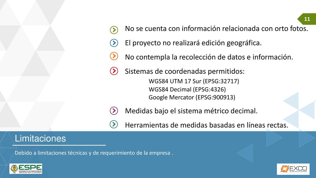 Limitaciones No se cuenta con información relacionada con orto fotos.