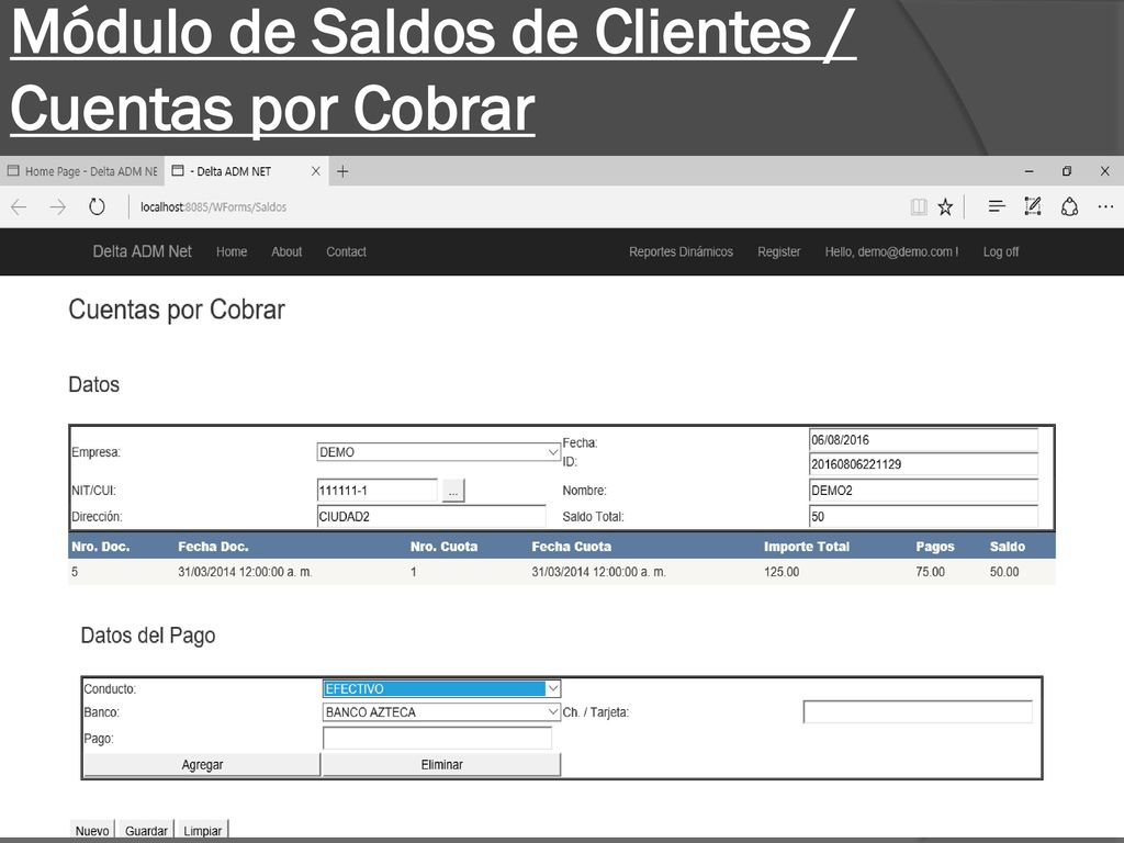 Módulo de Saldos de Clientes / Cuentas por Cobrar