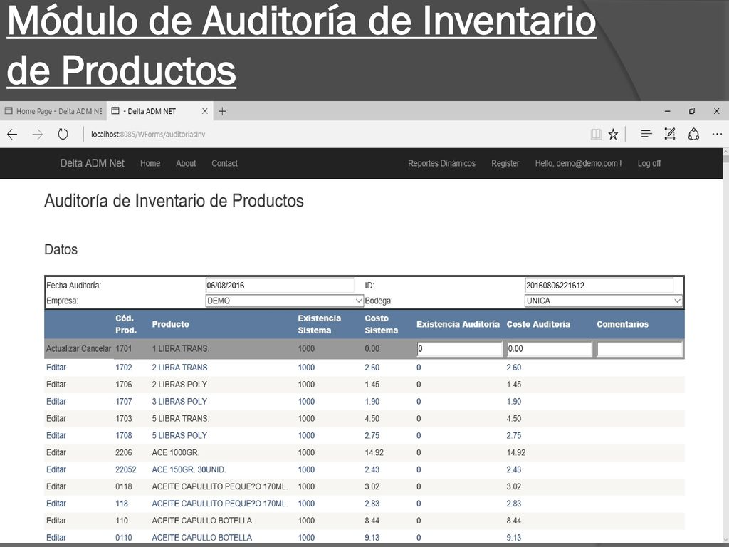 Módulo de Auditoría de Inventario de Productos