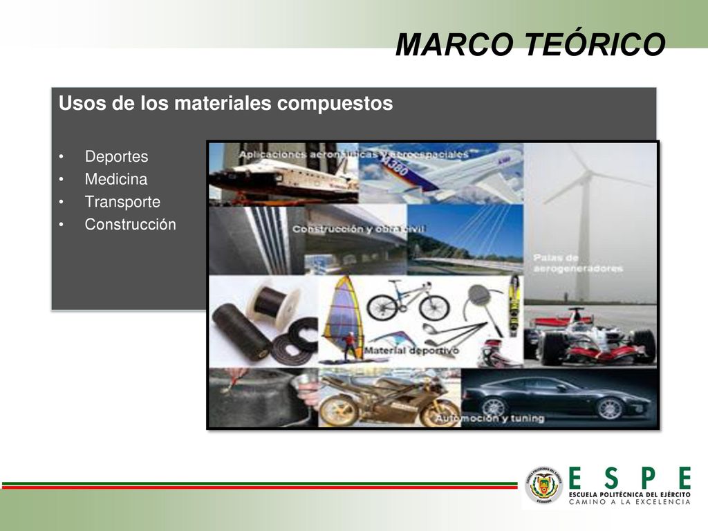 MARCO TEÓRICO Usos de los materiales compuestos Deportes Medicina