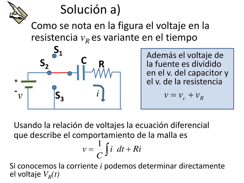 Solución a) Como se nota en la figura el voltaje en la resistencia vR es variante en el tiempo. S1.