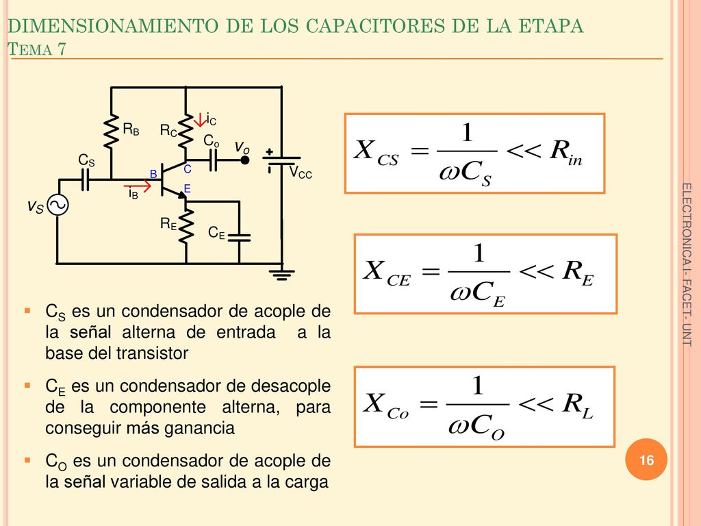 dimensionamiento de los capacitores de la etapa Tema 7