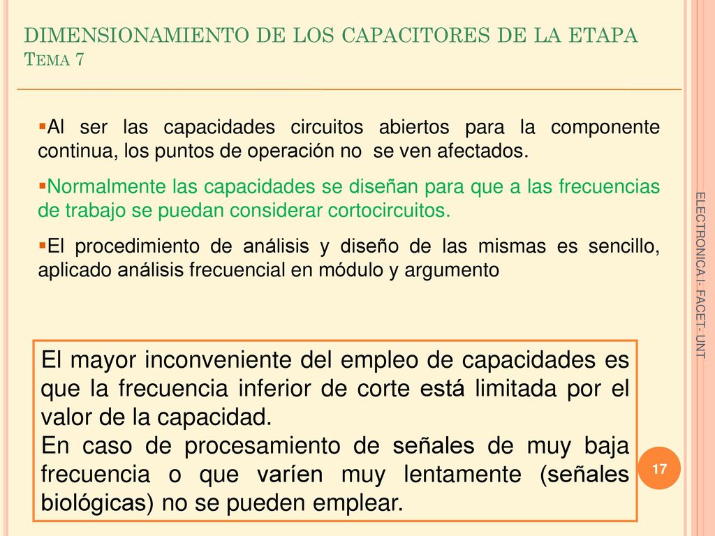 dimensionamiento de los capacitores de la etapa Tema 7