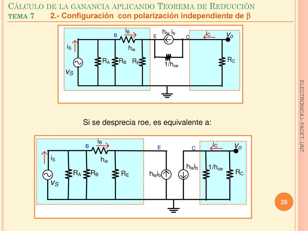 Cálculo de la ganancia aplicando Teorema de Reducción tema 7