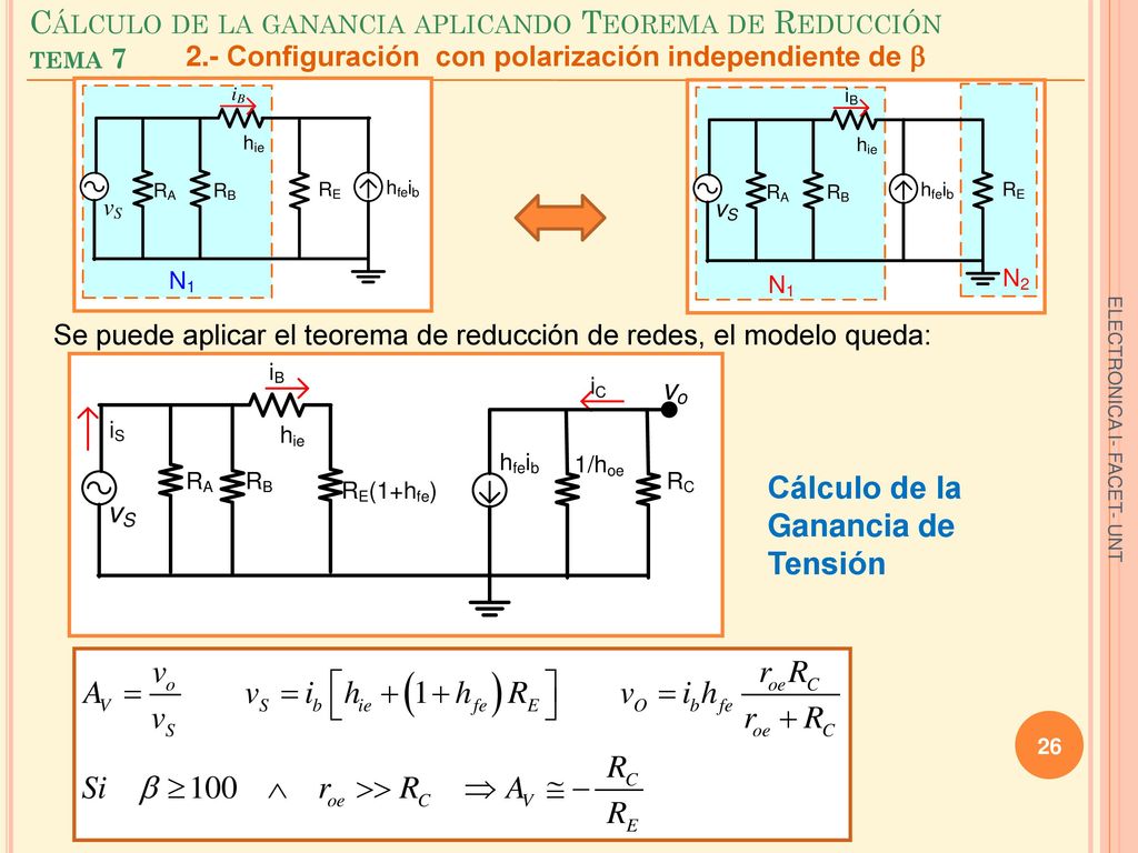 Cálculo de la ganancia aplicando Teorema de Reducción tema 7