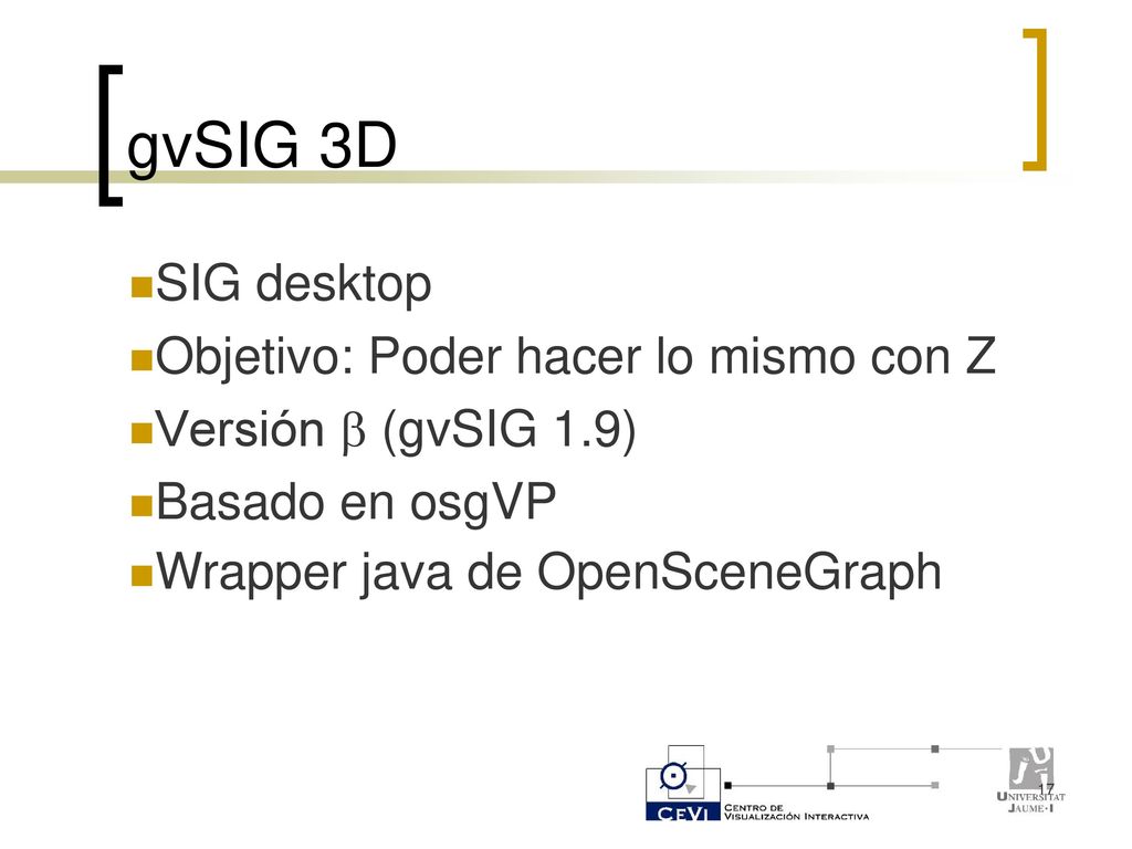 gvSIG 3D SIG desktop Objetivo: Poder hacer lo mismo con Z