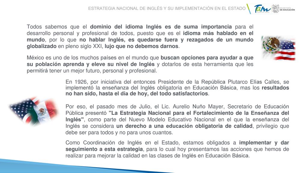 Estrategia Nacional de Inglés y su Implementación en el estado