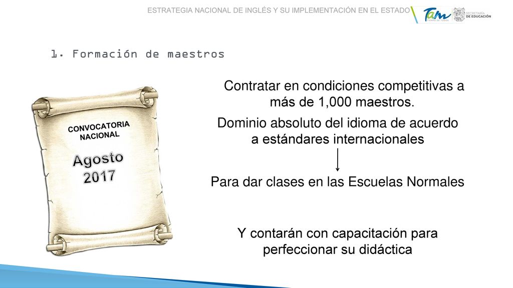 Estrategia Nacional de Inglés y su Implementación en el estado