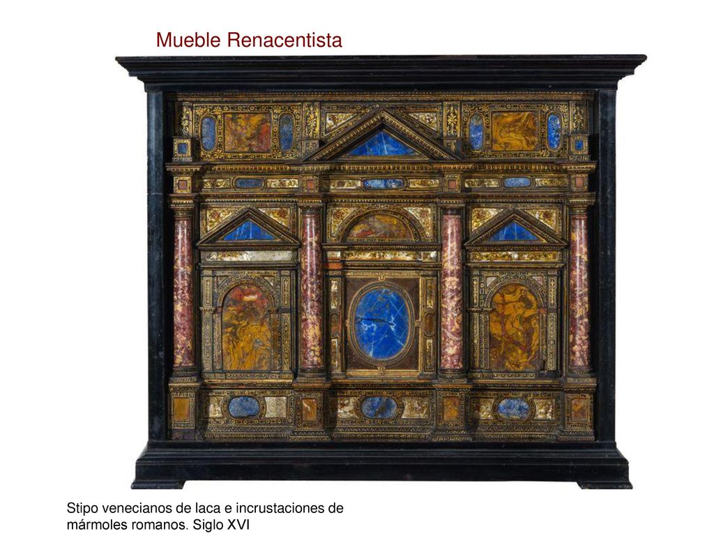 Mueble Renacentista Stipo venecianos de laca e incrustaciones de mármoles romanos. Siglo XVI