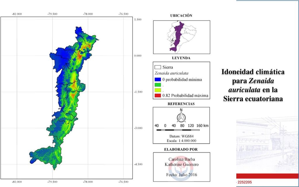 Idoneidad climática para Zenaida auriculata en la Sierra ecuatoriana