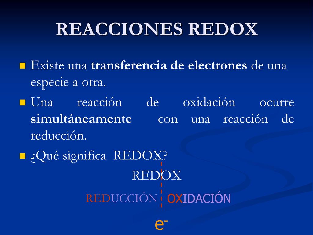 REACCIONES REDOX Existe una transferencia de electrones de una especie a otra.