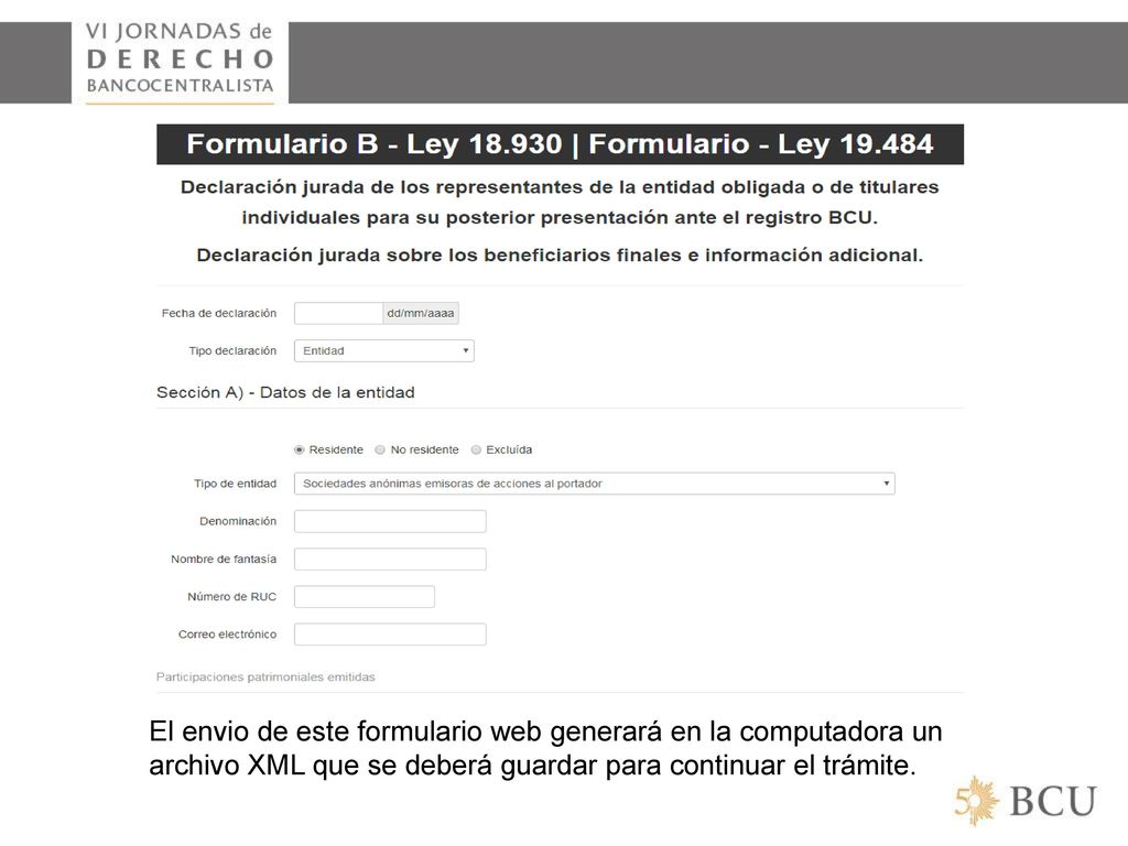 El envio de este formulario web generará en la computadora un archivo XML que se deberá guardar para continuar el trámite.