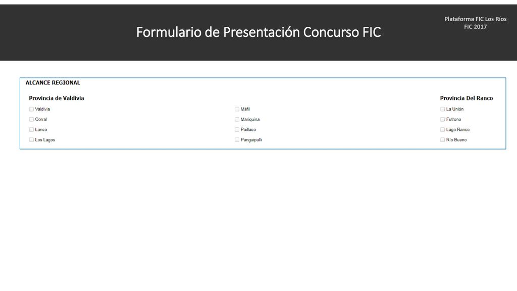 Formulario de Presentación Concurso FIC Plataforma FIC Los Ríos