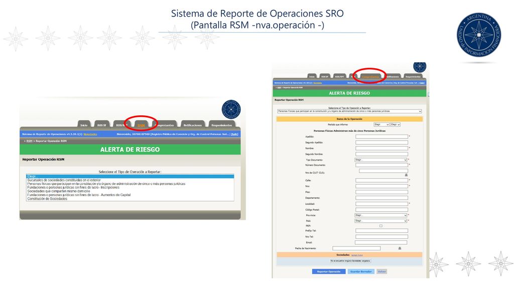Sistema de Reporte de Operaciones SRO (Pantalla RSM -nva.operación -)