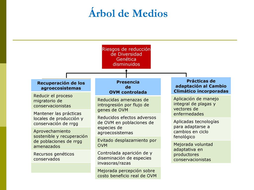 Árbol de Medios Riesgos de reducción de Diversidad Genética disminuidos. Pérdida y Destrucción de Hábitat.