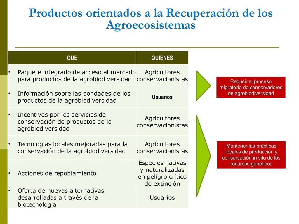 Productos orientados a la Recuperación de los Agroecosistemas