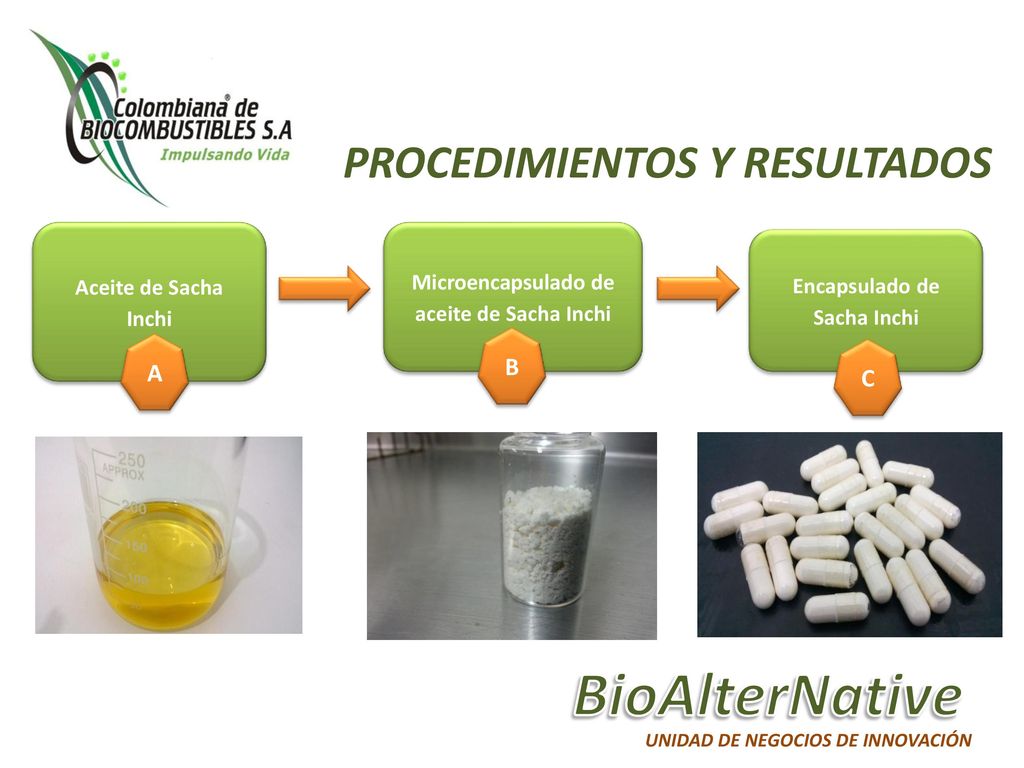 BioAlterNative PROCEDIMIENTOS Y RESULTADOS B A C Aceite de Sacha Inchi