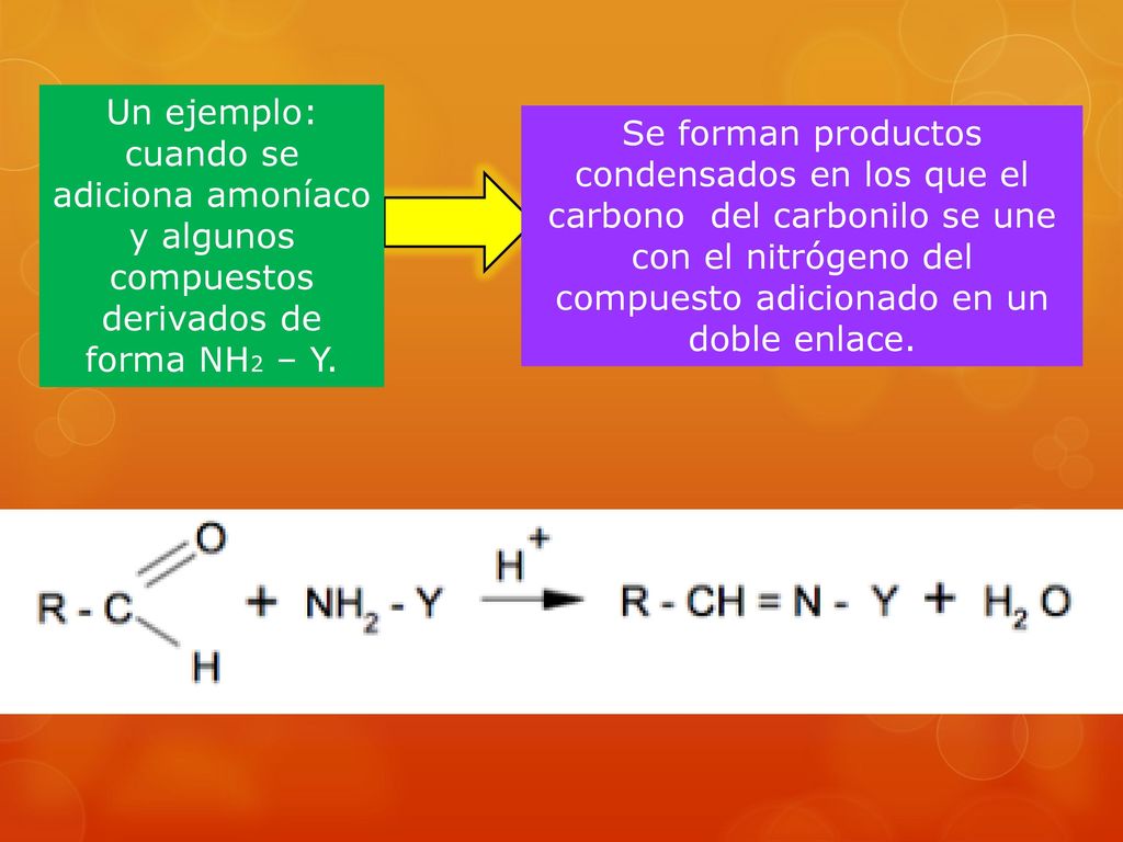 Un ejemplo: cuando se adiciona amoníaco y algunos compuestos derivados de forma NH2 – Y.