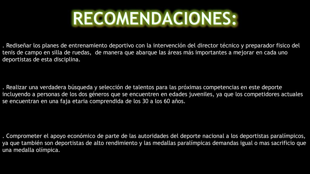 . Rediseñar los planes de entrenamiento deportivo con la intervención del director técnico y preparador fisico del tenis de campo en silla de ruedas, de manera que abarque las áreas más importantes a mejorar en cada uno deportistas de esta disciplina.