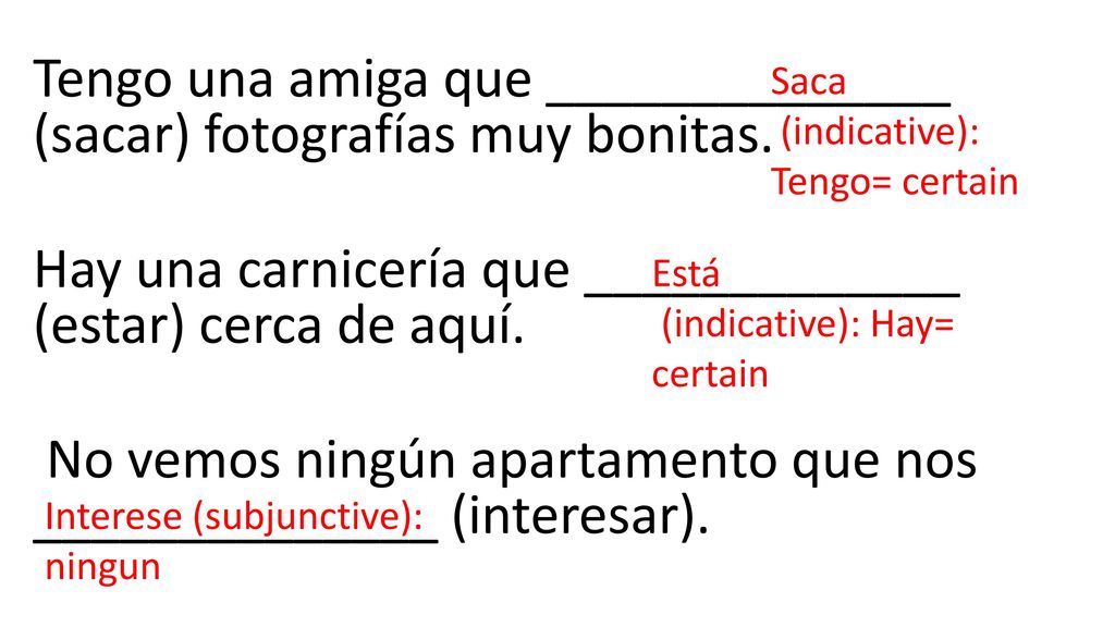 Tengo una amiga que ______________ (sacar) fotografías muy bonitas.